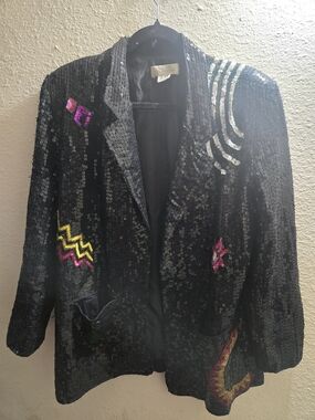 Vintage Black Sequin Embellished Women's Blazer Jacket by Sandy Starkman